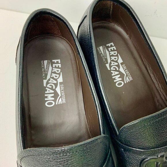 SALVATORE FERRAGAMO  Faraone Embossed Black Leather Loafers Size 13D - Picture 4 of 16